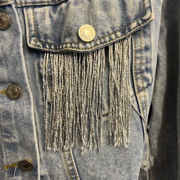 Fringe Light Denim Cropped Jacket | Size Medium - Picture 3 of 6